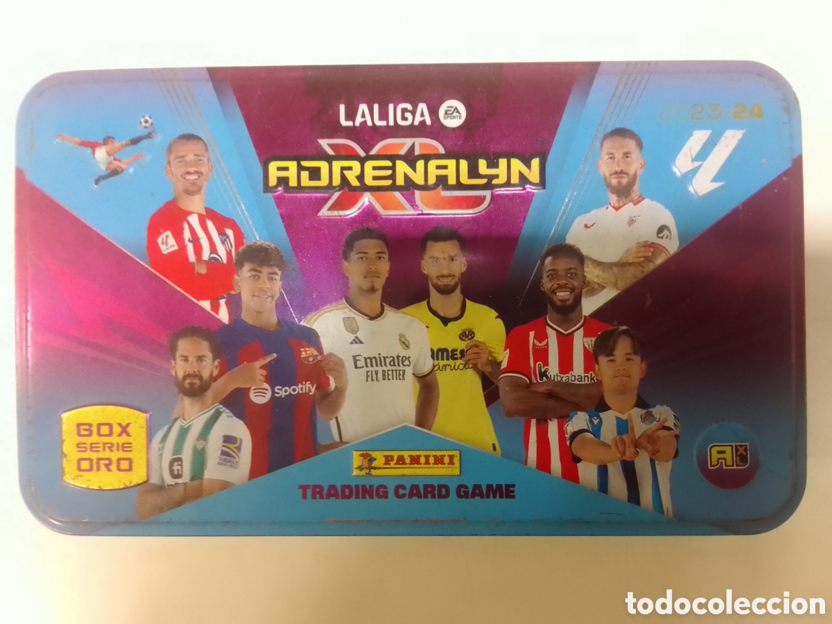 Cromos de F&uacute;tbol: Caja met&aacute;lica vac&iacute;a Adrenalyn XL 2023-24 BOX SERIE ORO.