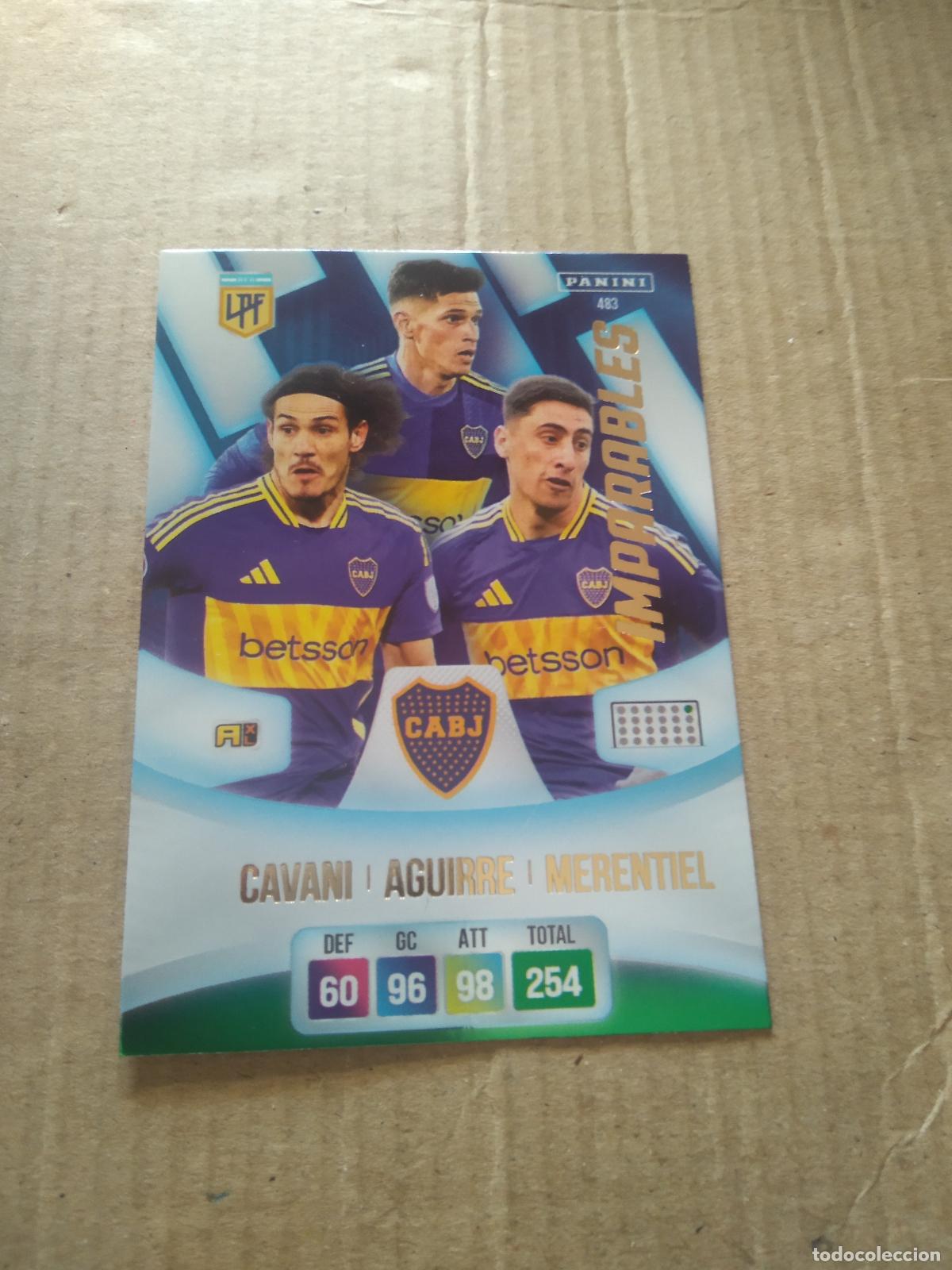 Cromos de F&uacute;tbol: 483 CAVANI AGUIRRE MERENTIEL BOCA JUNIOR CROMO FUTBOL ARGENTINO PANINI LIGA ARGENTINA 2024 ADRENALYN