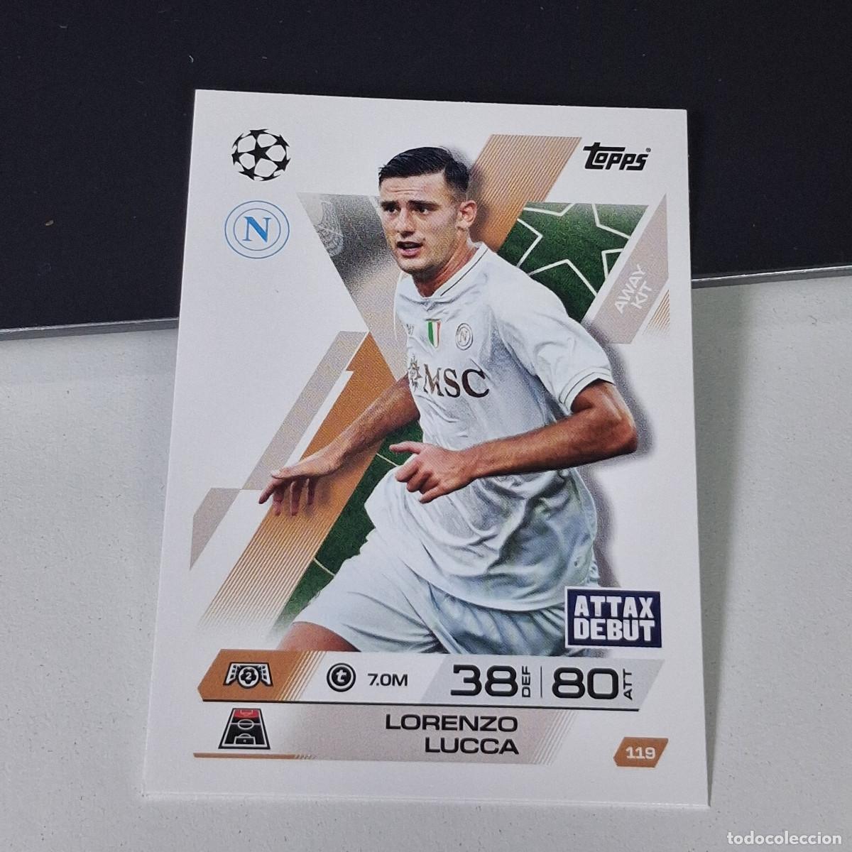 Cartes &agrave; collectionner de Football: B6 119 LORENZO LUCCA NAPOLES NAPOLI KIT MATCH ATTAX CHAMPIONS LEAGUE 2025-26 EXTRA TOPPS