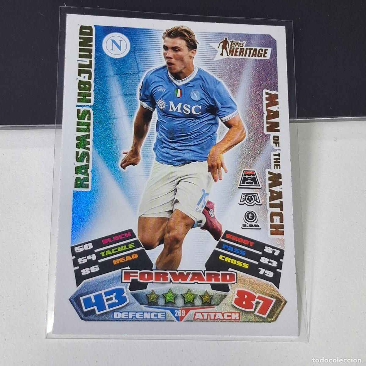 Cromos de F&uacute;tbol: B6 269 RASMUS H&Oslash;JLUND SSC NAPOLI HERITAGE MAN OF THE MATCH MATCH ATTAX EXTRA 2025 2026 25 26 TOPPS