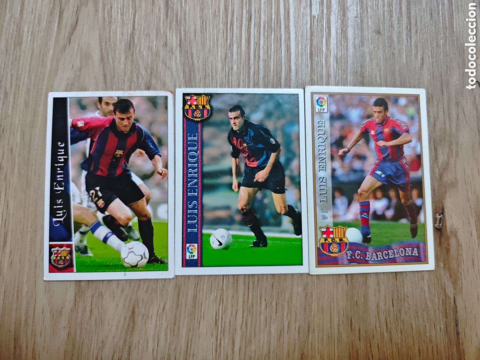 Cromos de F&uacute;tbol: Tres cartas de Luis Enrique diferentes a&ntilde;os