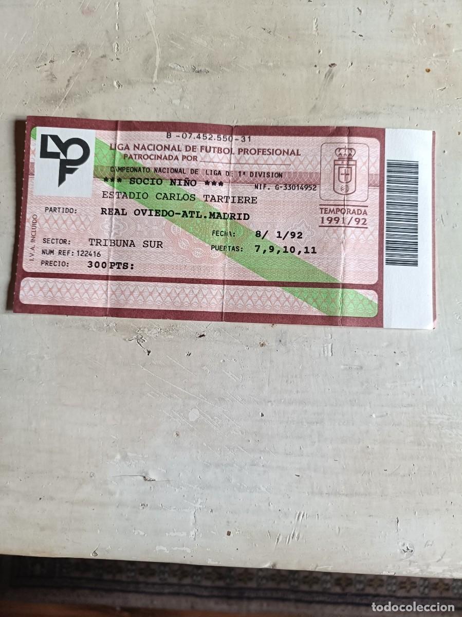 Cromos de F&uacute;tbol: ENTRADA TICKET CARLOS TARTIERE REAL OVIEDO ATL&Eacute;TICO MADRID A&Ntilde;O 1992