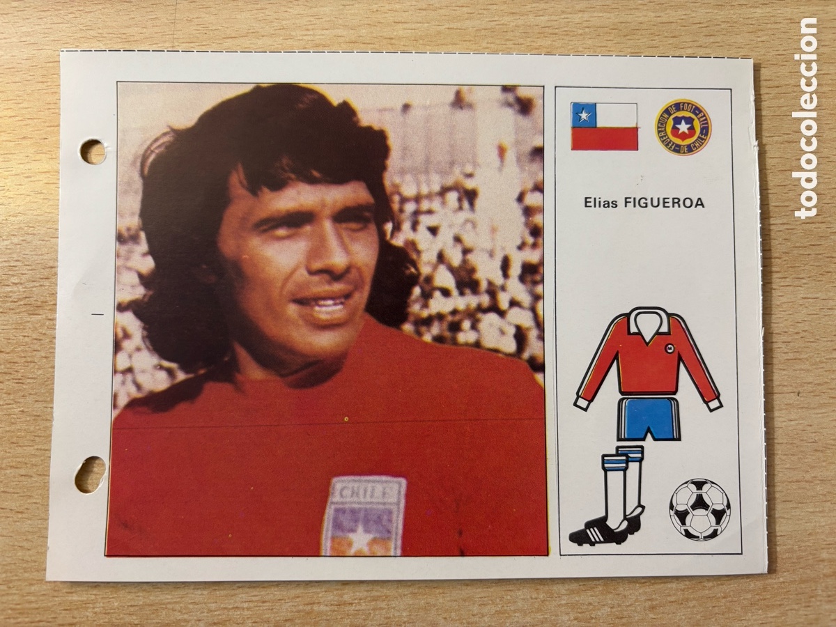Cromos de F&uacute;tbol: # 46 El&iacute;as Figueroa Chile Las Estrellas del Mundial 82, mide 18x14 cm.