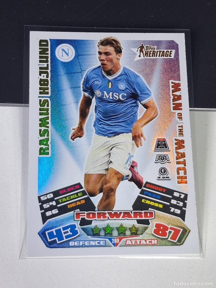 Cromos de F&uacute;tbol: A15 269 RASMUS H&Oslash;JLUND SSC NAPOLI HERITAGE MAN OF THE MATCH MATCH ATTAX EXTRA 2025 2026 25 26 TOPPS