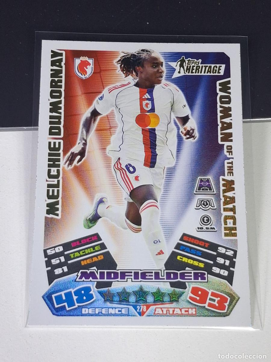 Cromos de F&uacute;tbol: A15 278 MELCHIE DUMORNAY LYON HERITAGE MAN OF THE MATCH MATCH ATTAX EXTRA 2025 2026 25 26 TOPPS
