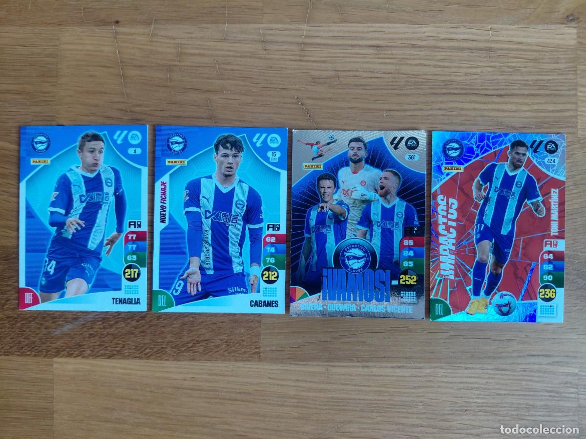 Cromos de F&uacute;tbol: Tenaglia, Cabanes, Sivera, Guevara, Toni Mart&iacute;nez -- Lote 4 cromos -- Alav&eacute;s -- 24/25 -- Adrenalyn