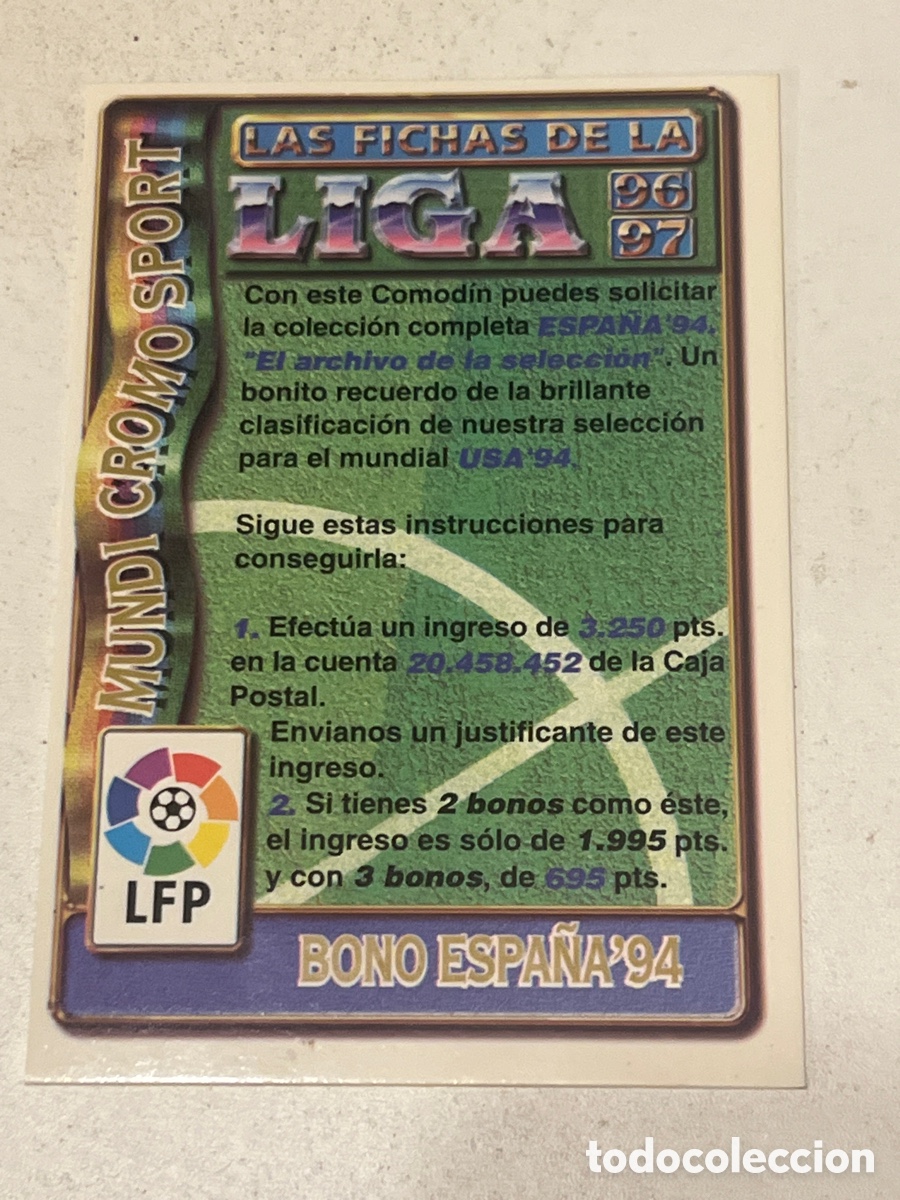 Cromos de F&uacute;tbol: Cromo Mundi Cromo BONO ESPA&Ntilde;A&rsquo;94