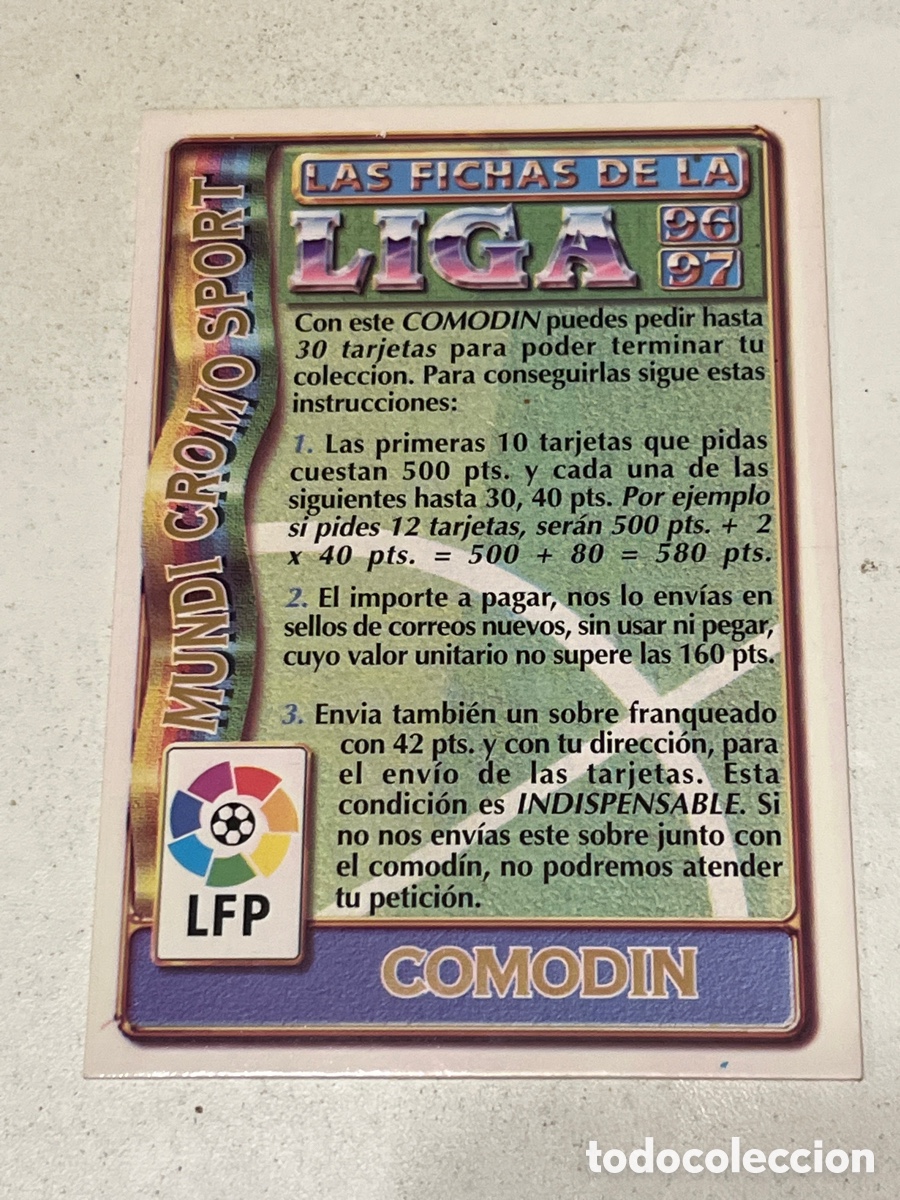 Cromos de F&uacute;tbol: Cromo Mundi Cromo Liga 96/97 COMOD&Iacute;N