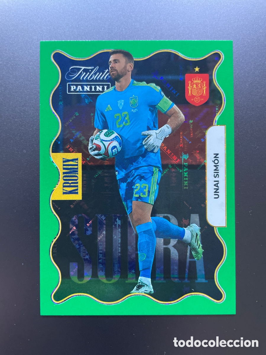 Football Stickers: Unai Simon KV71 Kromix Supra Green Panini Tribute Seleccion Espa&ntilde;ola 2010-2026 Vamos Campeones