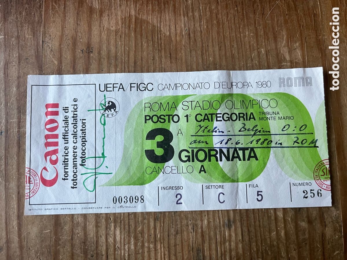 Cromos de F&uacute;tbol: R31893 ENTRADA TICKET FUTBOL EURO EUROCOPA 80 ITALIA 0-0 BELGICA (18-6-1980)