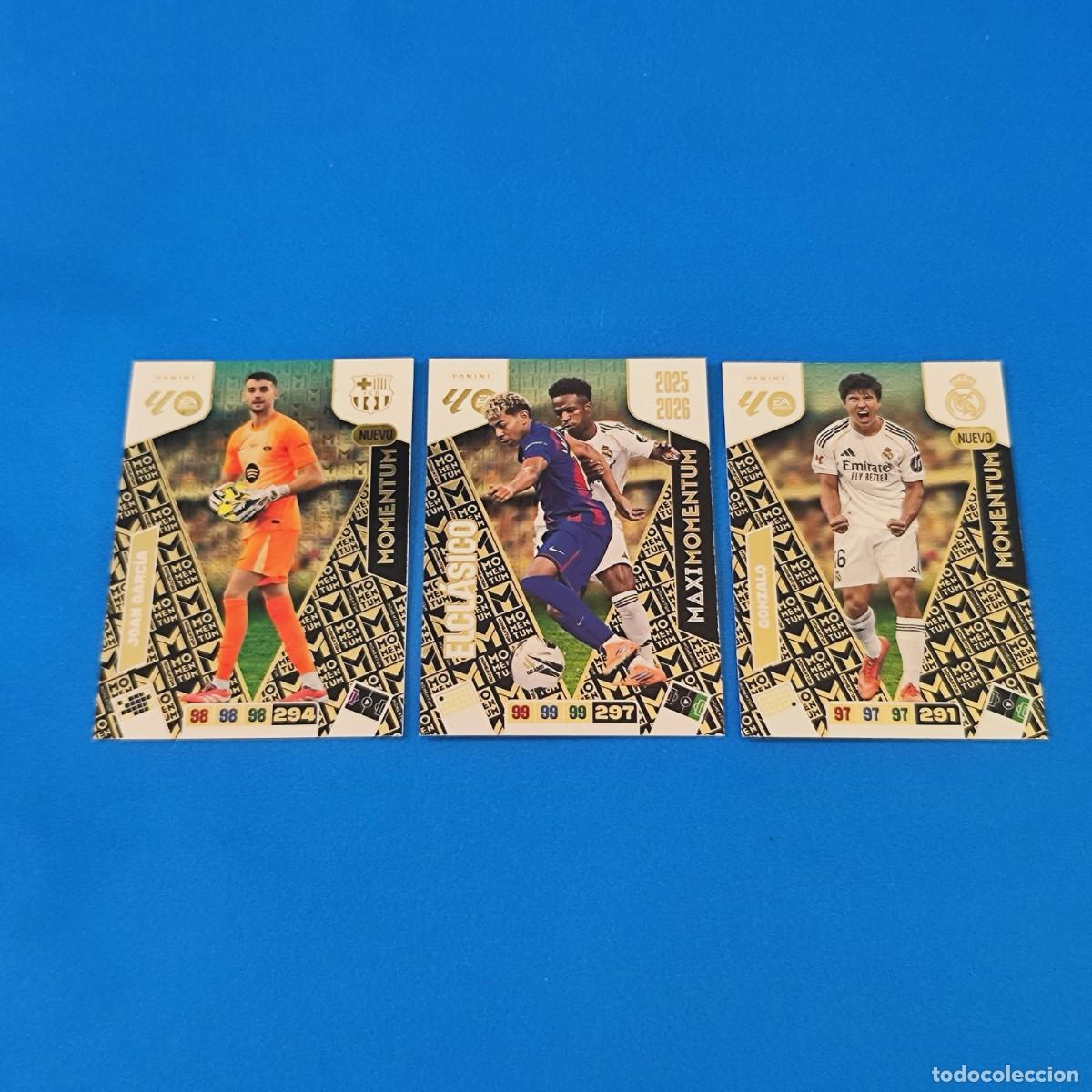 Figurine di Calcio: Adrenalyn 2025 2026 / 25 26 Momentum Gonzalo Joan Garc&iacute;a Maxi Momentum El Cl&aacute;sico Yamal Vinicius
