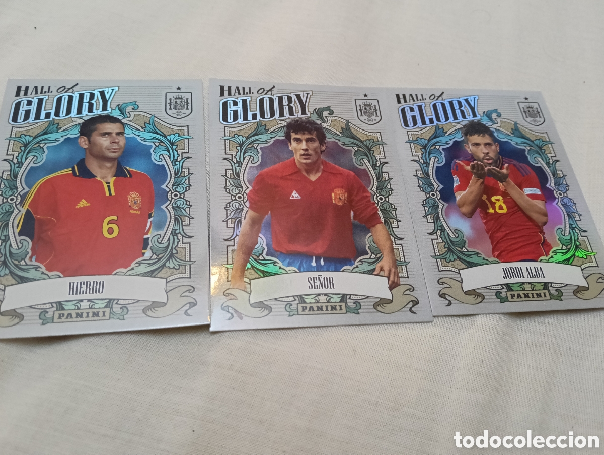 Cromos de F&uacute;tbol: Lote de 3 cartas Hall of Glory. Tributo Selecci&oacute;n espa&ntilde;ola
