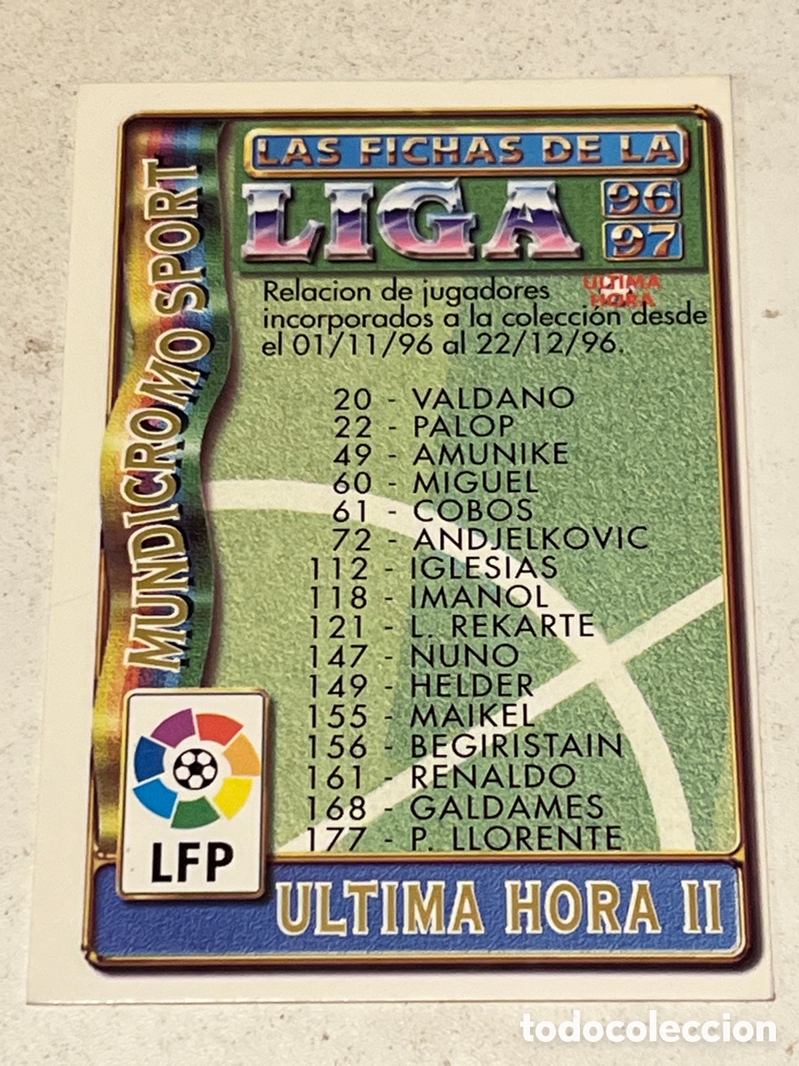 Cromos de Futebol: Cromo Mundi Cromo &Uacute;LTIMA HORA II Liga 96/97