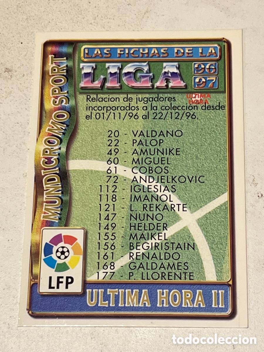 Cromos de F&uacute;tbol: Cromo Mundi Cromo &Uacute;LTIMA HORA II Liga 96/97
