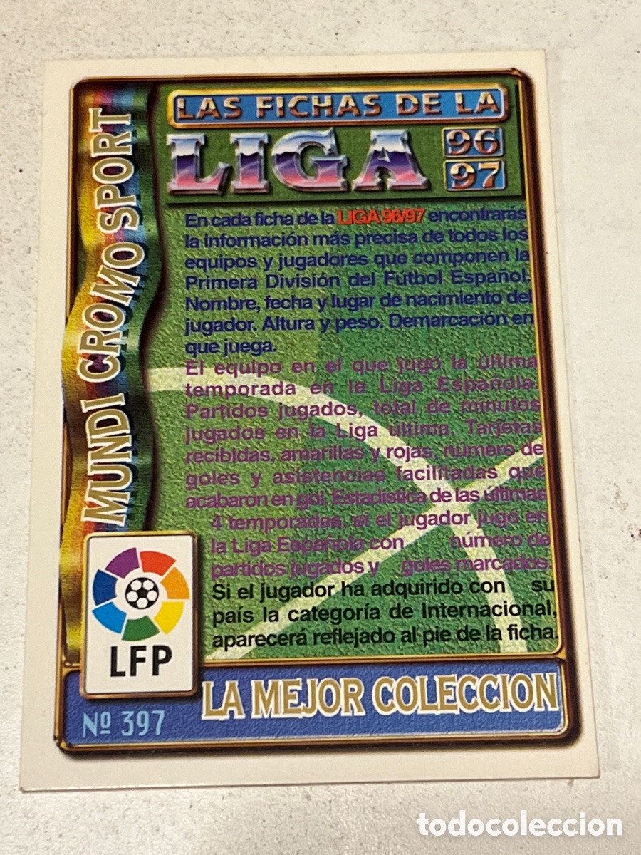 Cromos de F&uacute;tbol: Cromo Mundi Cromo LA MEJOR COLECCI&Oacute;N Liga 96/97 N&deg;397