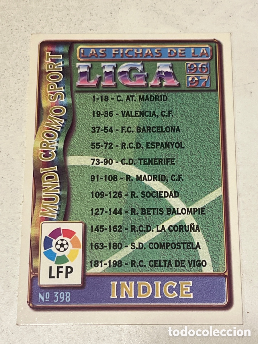 Figurine di Calcio: Cromo Mundi Cromo &Iacute;NDICE Liga 96/97 N&deg;398
