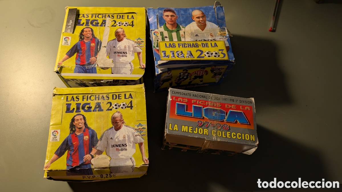 Cromos de F&uacute;tbol: LOTE 4 CAJAS VACIAS FICHAS LIGA MUNDOCROMO: 2003, 2004 Y 1997, ACEPTABLE ESTADO