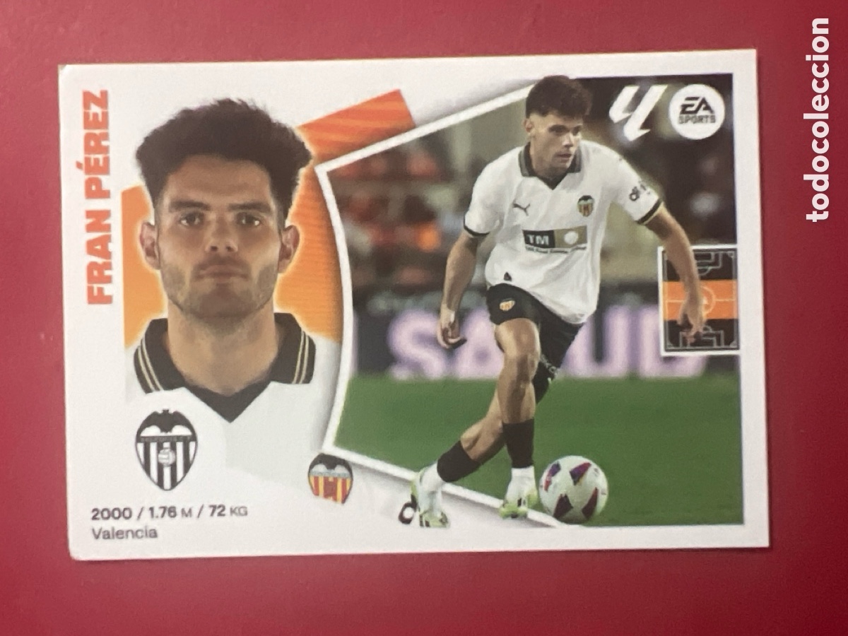 Cromos de F&uacute;tbol: C7159. N&ordm; 16 FRAN PEREZ VALENCIA LIGA ESTE 24 25 2024 2025 SIN PEGAR NUNCA PEGADO