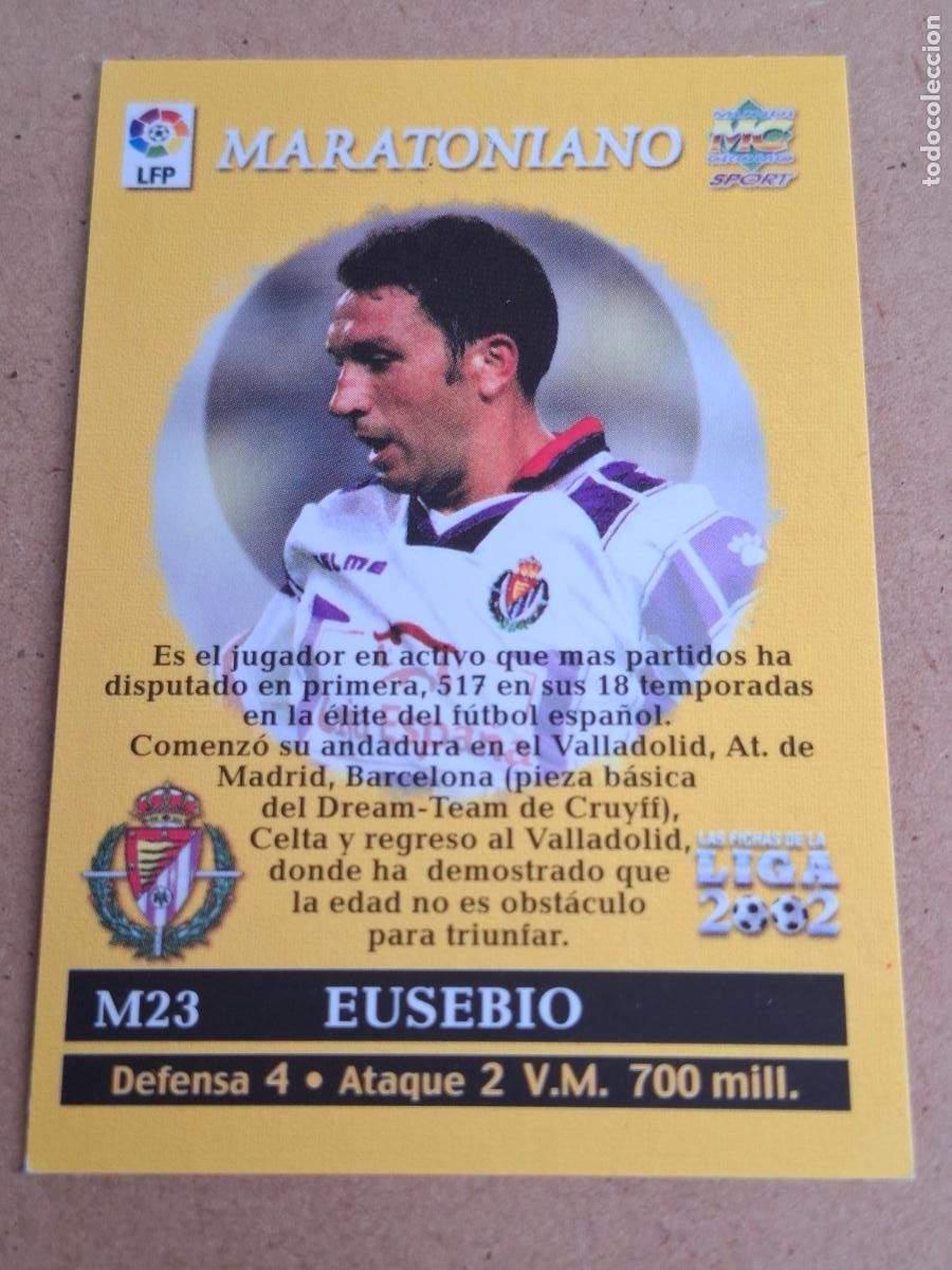 Cromos de F&uacute;tbol: MUNDICROMO 2001 2002 01 02 - M23 EUSEBIO ( MARATONIANO ) - REAL VALLADOLID