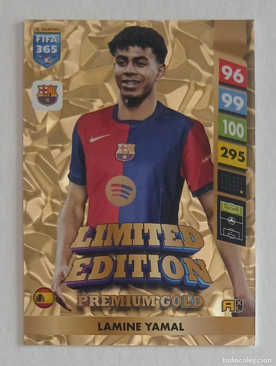 Football Stickers: CROMO LAMINE YAMAL BARCELONA LIMITED EDITION PREMIUM GOLD FIFA 365 2025 ADRENALYN XL. Nuevo.