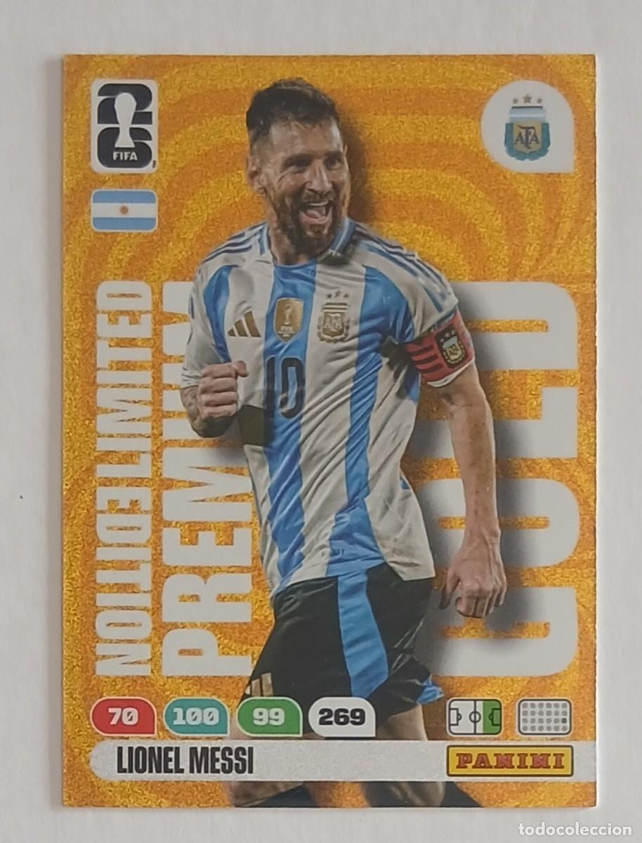 Football Stickers: CROMO LIONEL MESSI LIMITED EDITION PREMIUM GOLD ADRENALYN XL FIFA WORLD CUP 2026 DE PANINI.