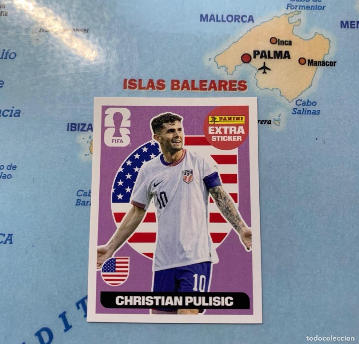 Cromos de F&uacute;tbol: Christian Pulisic extra sticker versi&oacute;n morada de USA cromo panini Mundial Fifa World Cup 2026
