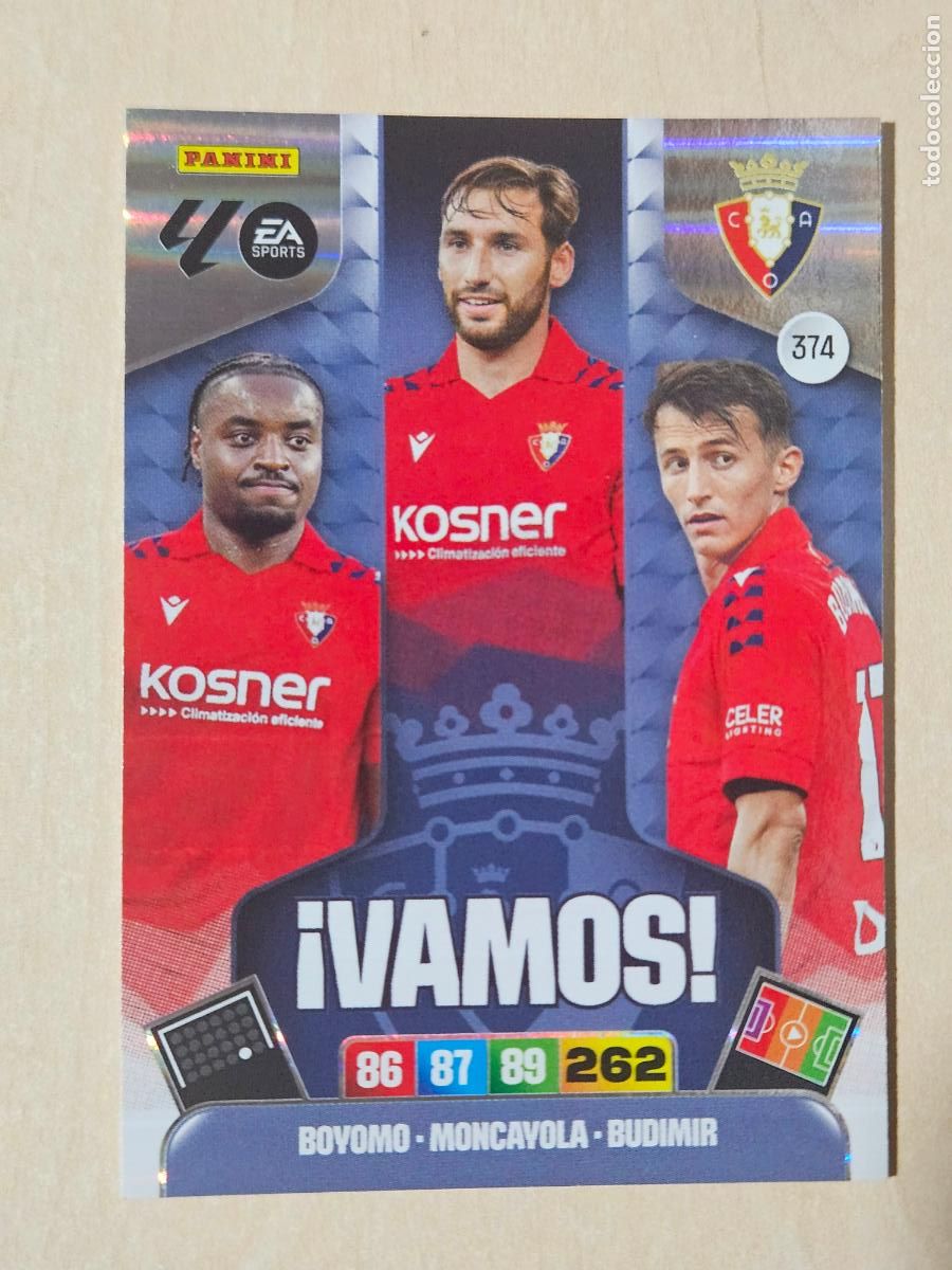 Cromos de F&uacute;tbol: FICHA N&ordm; 374 OSASUNA - ADRENALYN 25 26 - PANINI 2025 - 26 - CROMO - VAMOS
