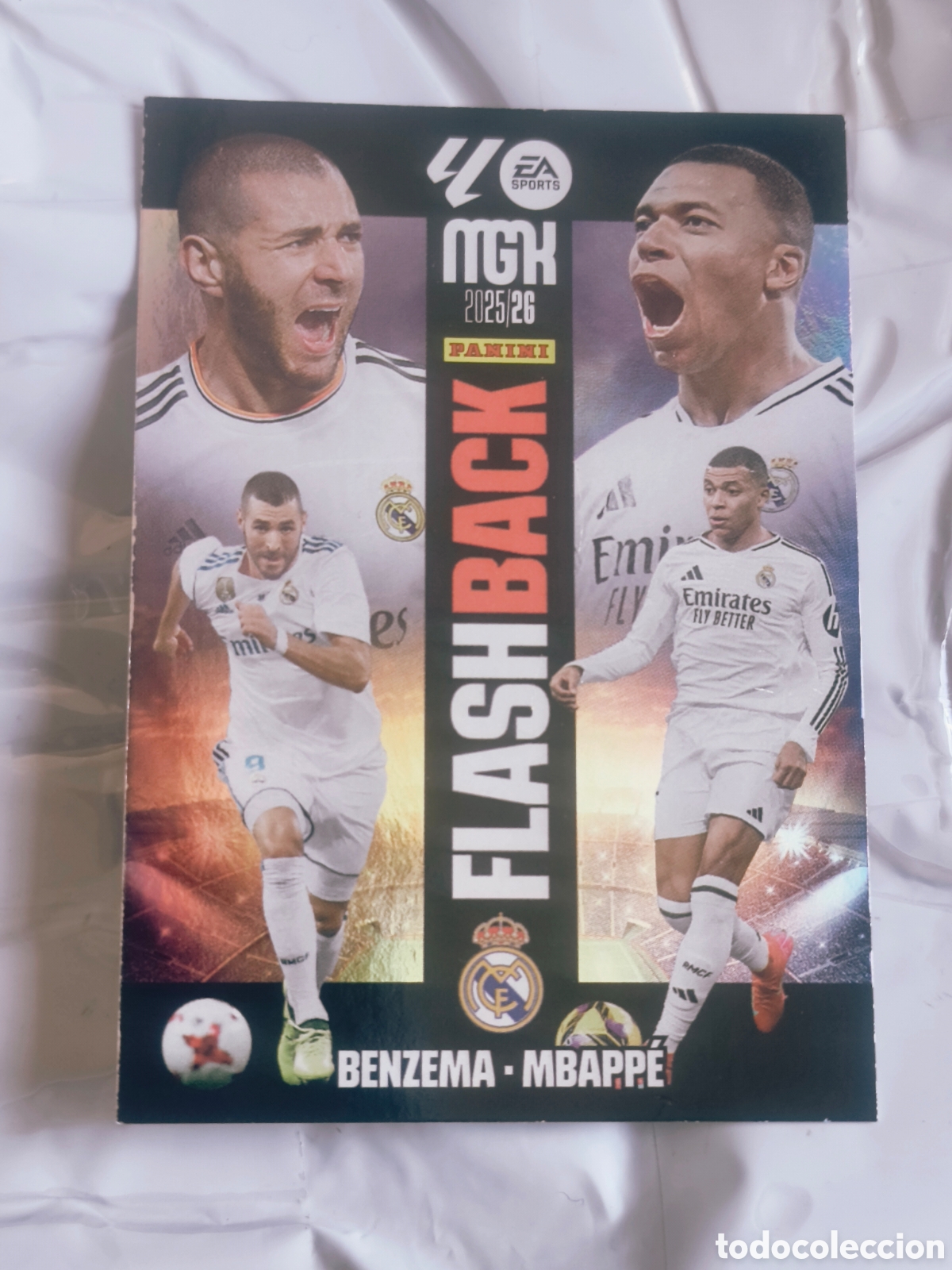 Cromos de F&uacute;tbol: Carta Flashback Real Madrid Benzema & Mbapp&eacute; Panini MGK 2025/26