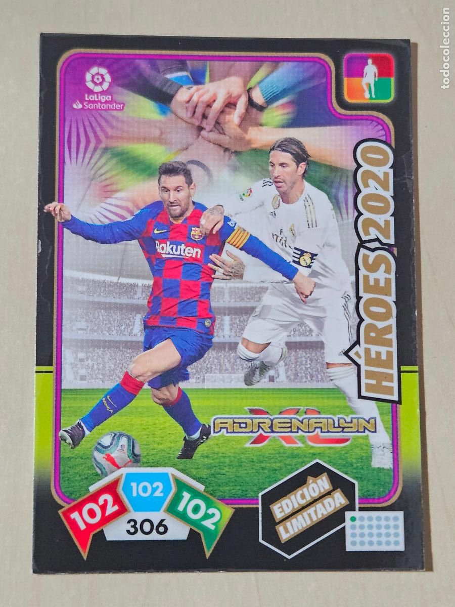 Cromos de F&uacute;tbol: FICHA HEROES 2020 - ADRENALYN 19 20 - PANINI 2019 20 - CROMO - EDICION LIMITADA COVID - MESSI RAMOS