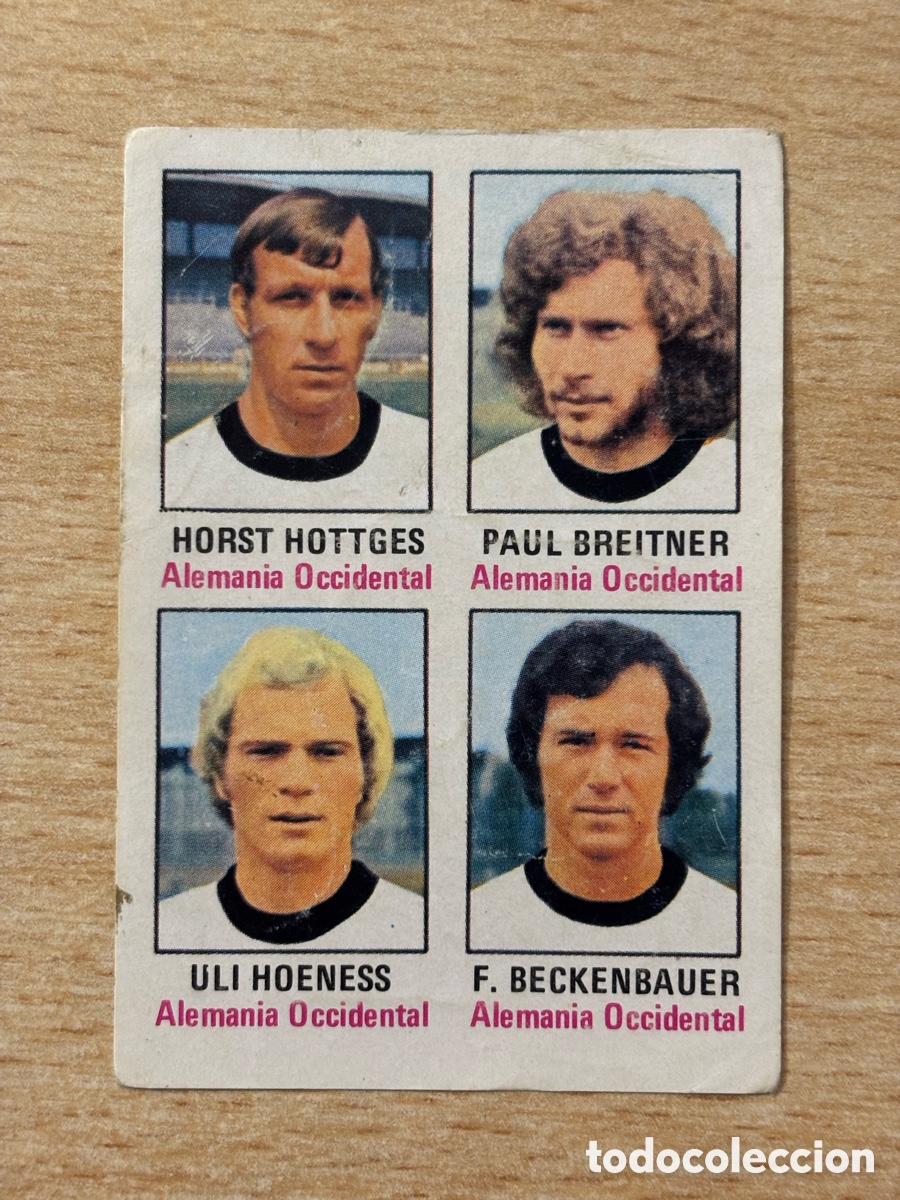 Football Stickers: # 28 Beckenbauer Alemania Hottges, Breitner, Hoeness. M&uacute;nich 74 sin pegar Nico