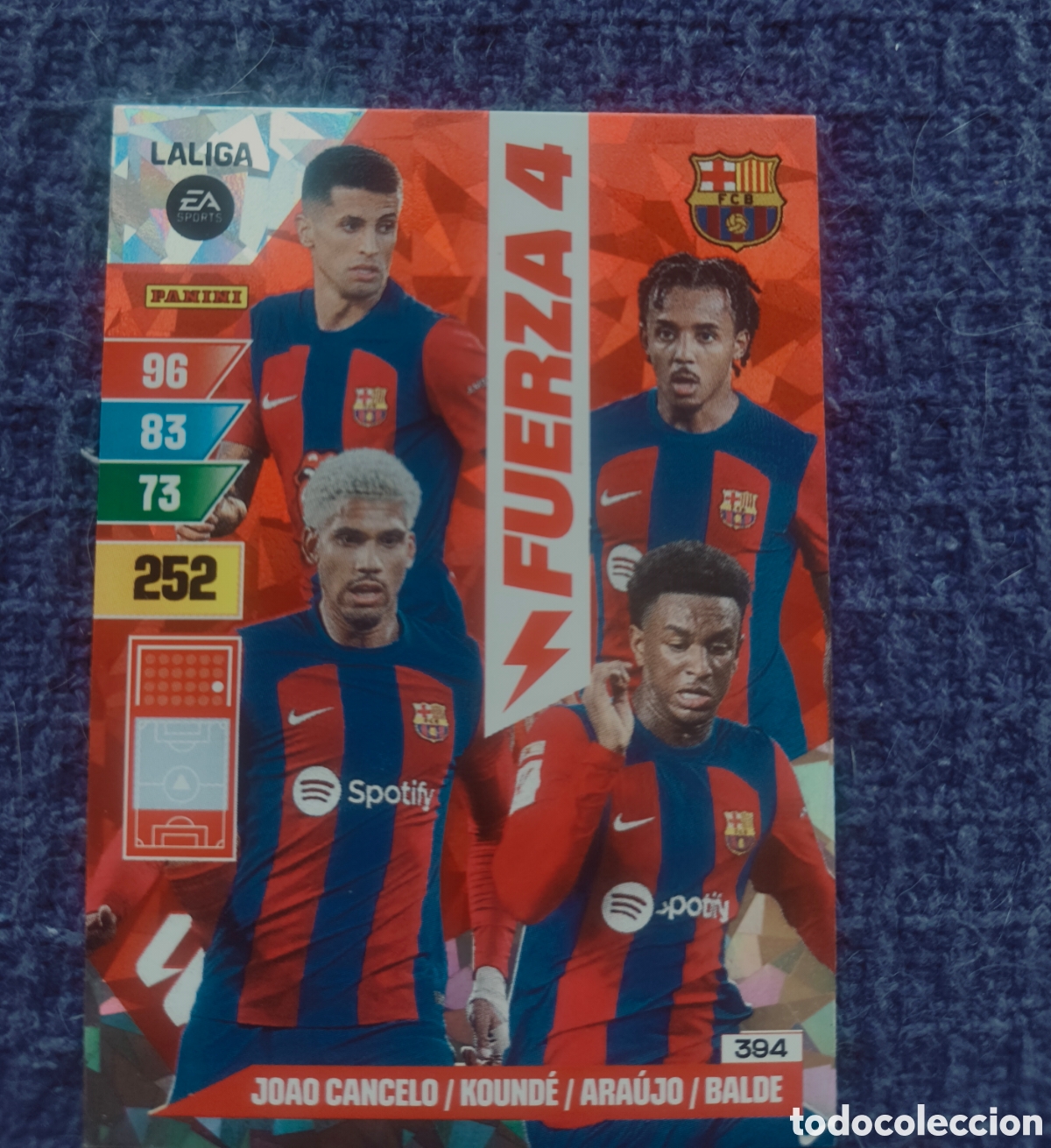 Football Stickers: Carta Fuerza 4 Barcelona (394) - Cancelo / Kound&eacute; / Ara&uacute;jo / Balde Panini Adrenalyn XL 2023-24