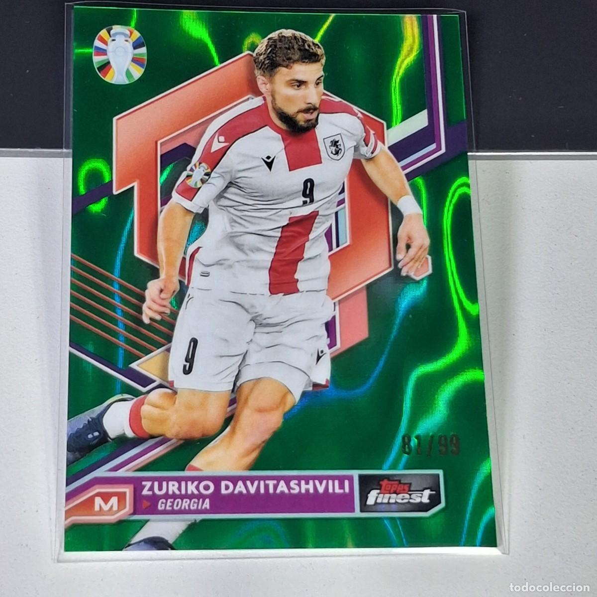 Cromos de F&uacute;tbol: P2 91 ZURIKO DAVITASHVILI /99 2023 TOPPS FINEST ROAD TO UEFA EURO 2024 GREEN LAVA REFRACTOR GEORGIA