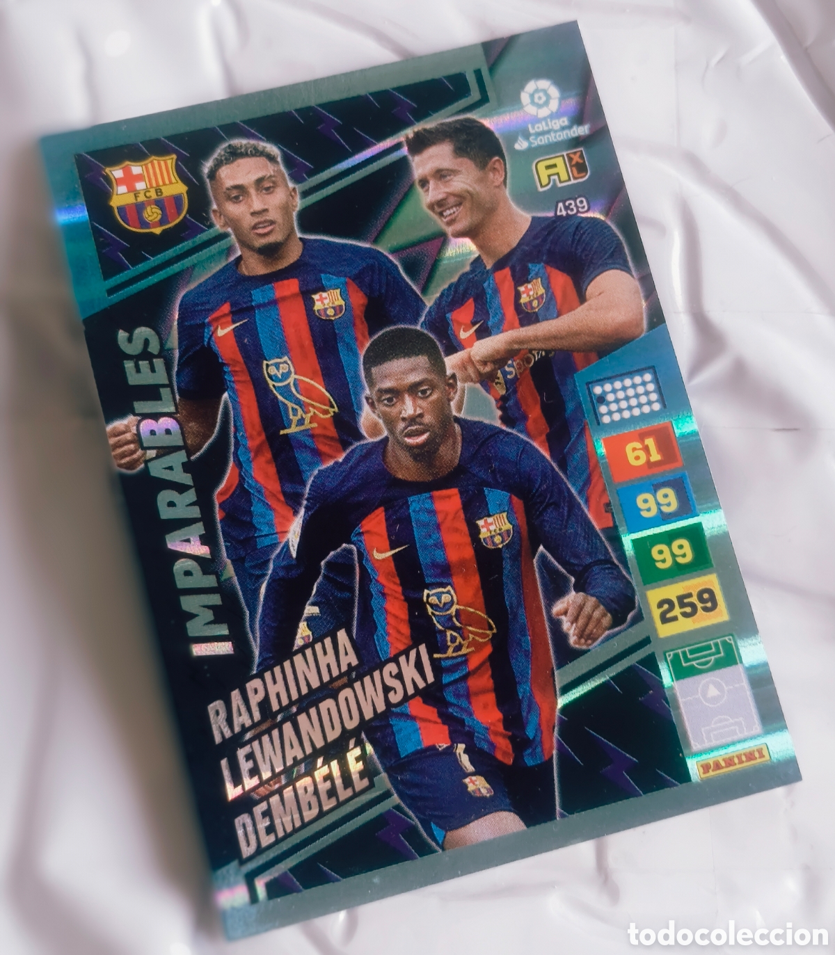 Figurine di Calcio: Carta Imparables Raphinha - Lewandowski - Demb&eacute;l&eacute; - Adrenalyn XL 2022/2023 (N&ordm; 439)