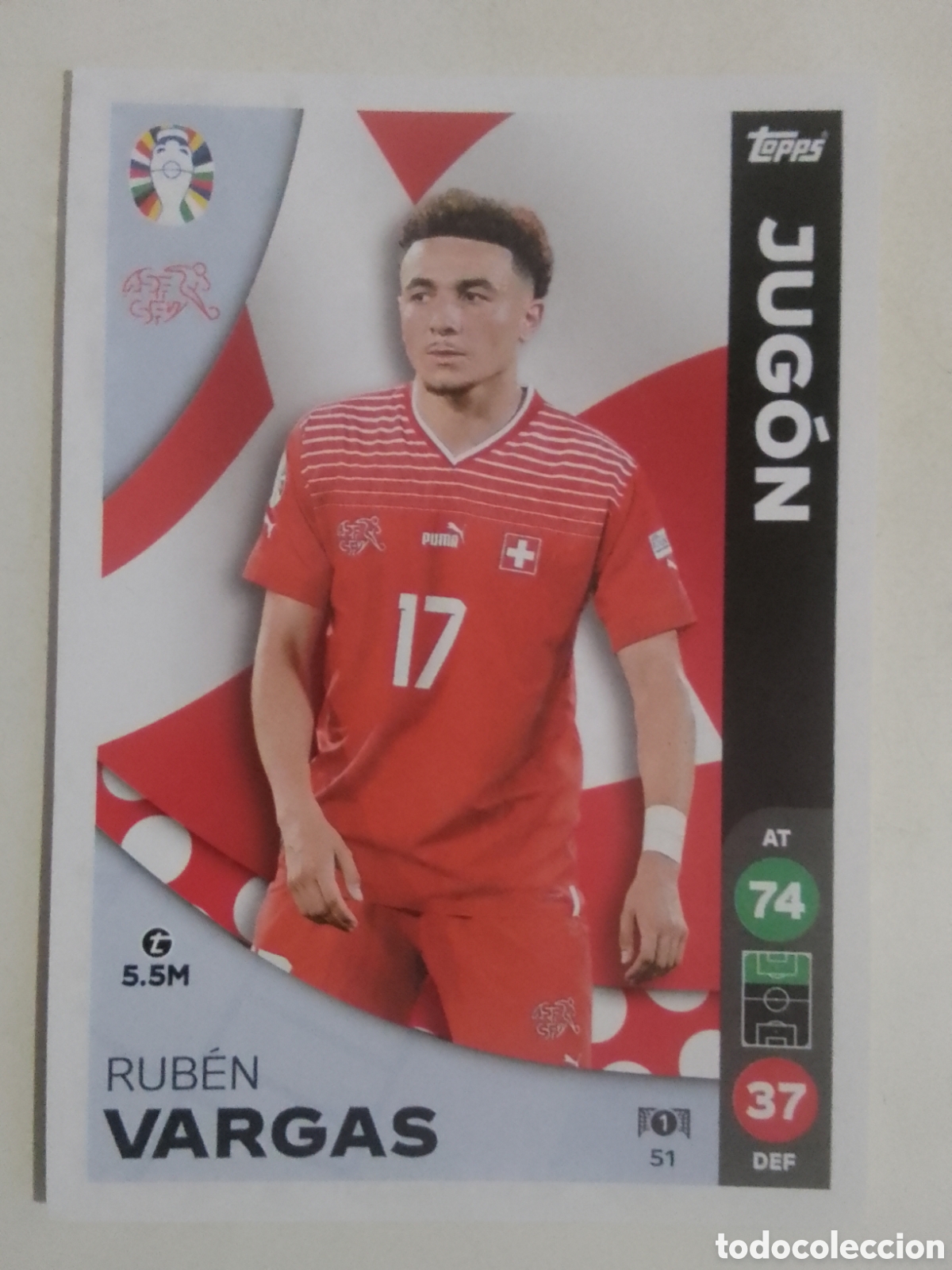 Cromos de F&uacute;tbol: Topps MATCH ATTAX LIDL EURO 2024 n&deg; 51 Vargas &bull; Suiza. JUG&Oacute;N.