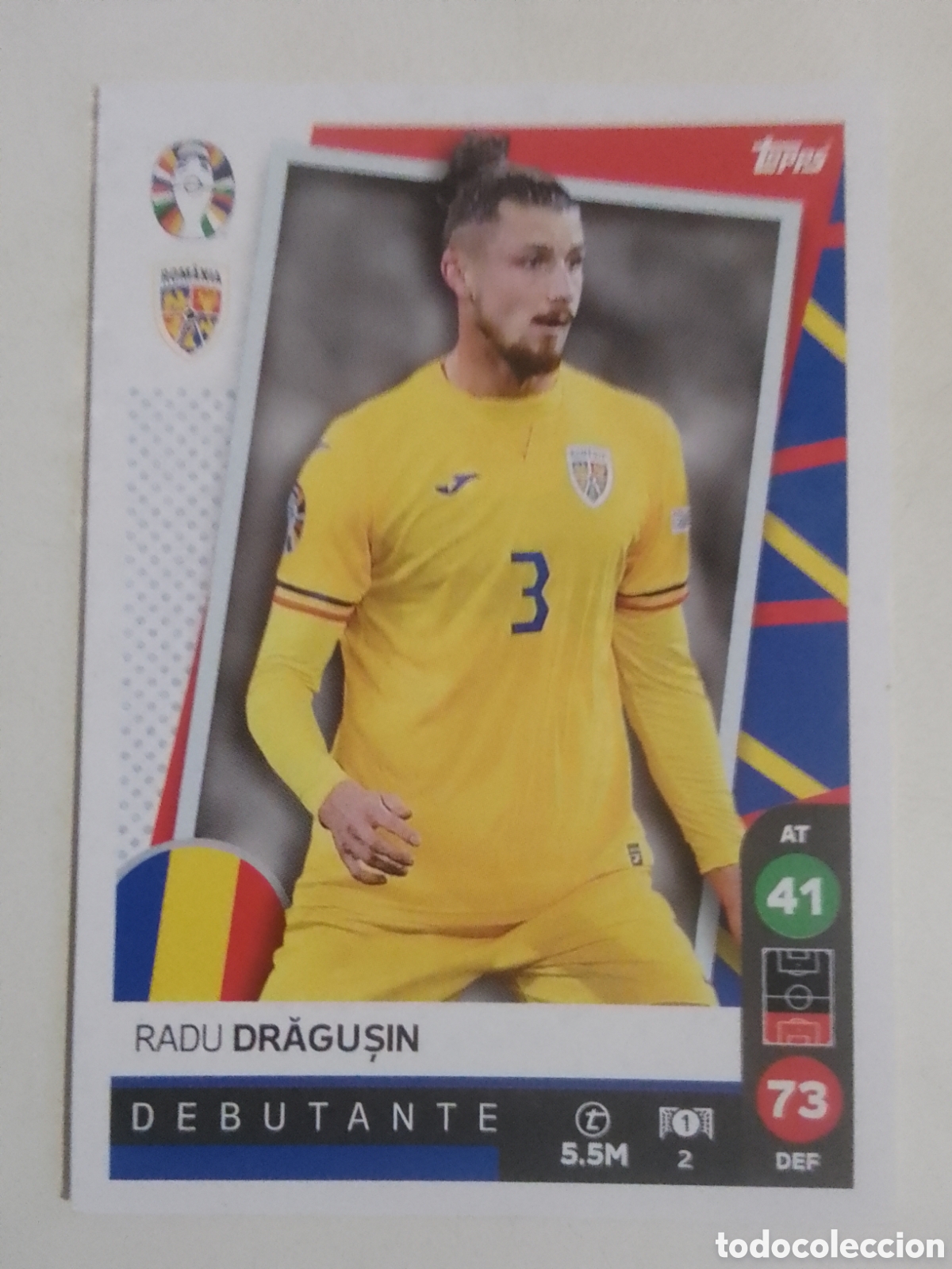 Cromos de F&uacute;tbol: Topps MATCH ATTAX LIDL EURO 2024 n&deg; 2 Dr&aacute;gusin &bull; Ruman&iacute;a. DEBUTANTE.