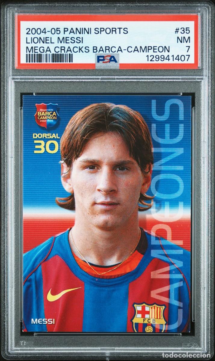 Cromos de f&uacute;tbol: Rookie Messi #35 FC Barcelona Panini Megacracks Bar&ccedil;a Campeon 2004 PSA 7