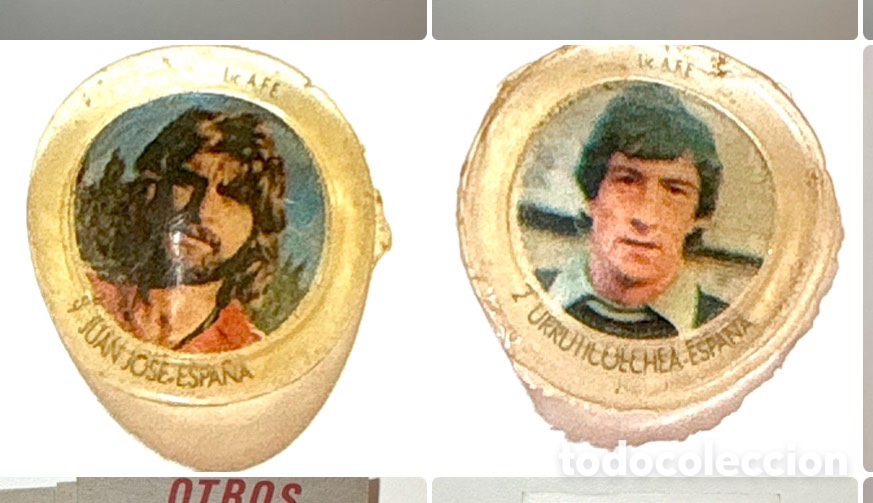 Cromos de F&uacute;tbol: Lote 2 Cromos Chapitas Coca-Cola Espa&ntilde;a 82 - Urruti (7) y Juan Jos&eacute; (9)