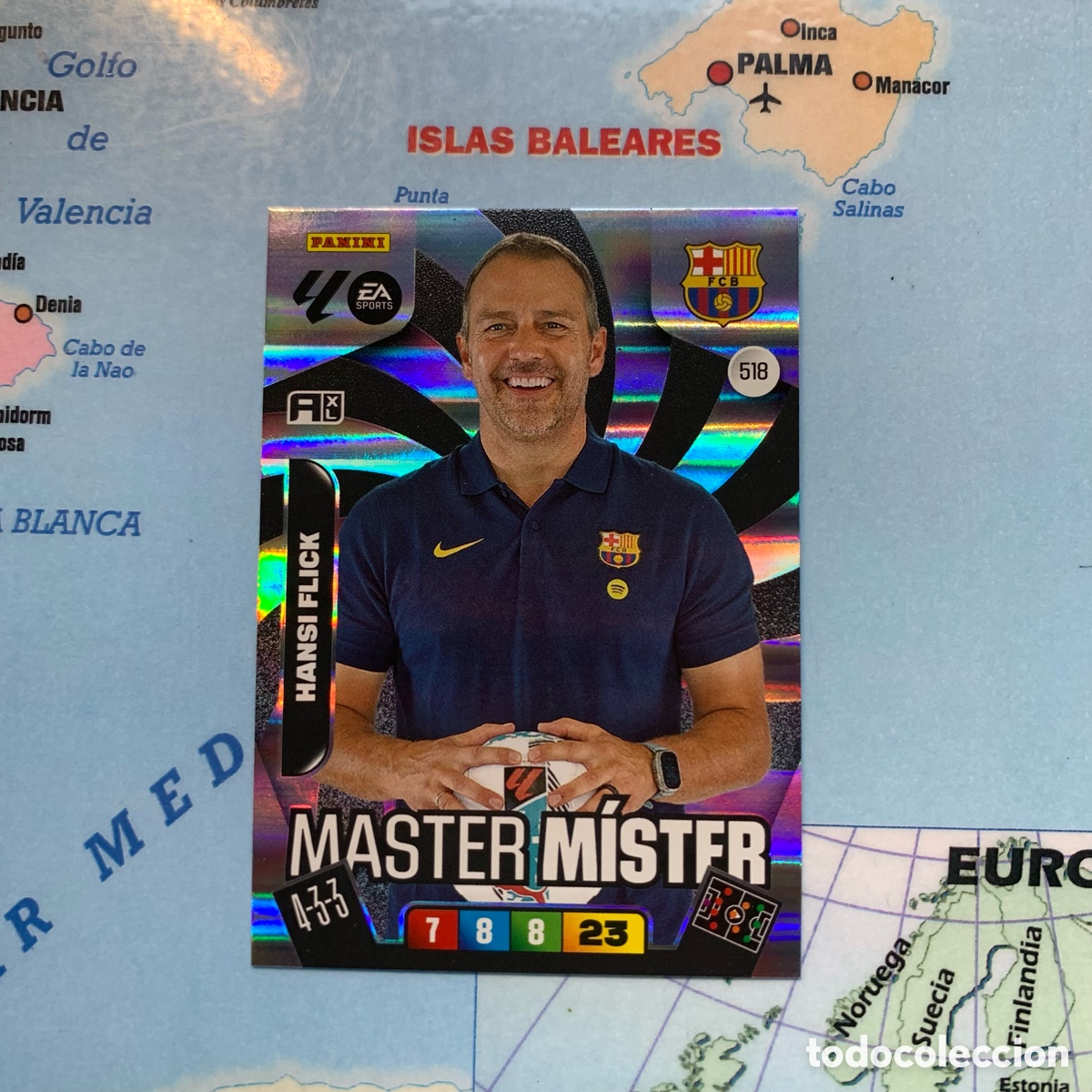 Cartes &agrave; collectionner de Football: Hansi Flick Master M&iacute;ster n&uacute;mero 518 del Barcelona cromo adrenalyn XL 25-26 2025-2026