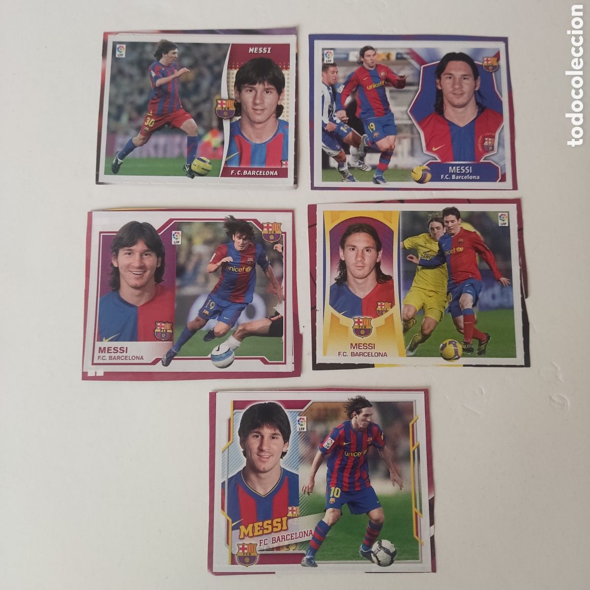 Cromos de F&uacute;tbol: CROMOS MESSI RECORTADOS DEL ALBUM LOTE DE CINCO.