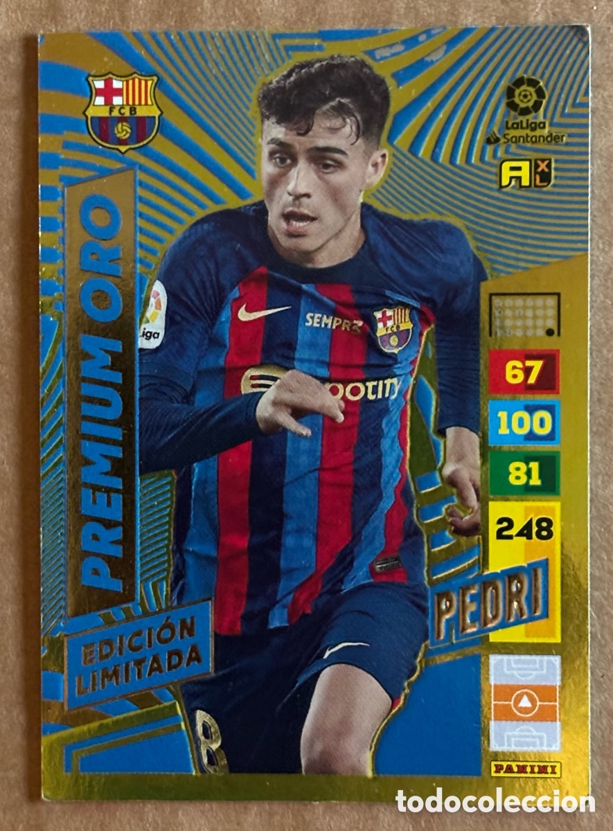 Cromos de F&uacute;tbol: PEDRI (FC BARCELONA). CARTA PREMIUM ORO EDICI&Oacute;N LIMITDA ADRENALYN XL LA LIGA 2022-23.