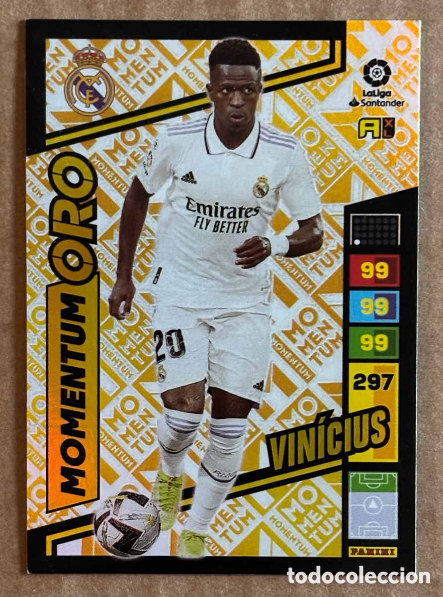 Cromos de F&uacute;tbol: VINICIUS JR. (REAL MADRID). CARTA MOMENTUM ORO ADRENALYN XL LA LIGA 2022-23.