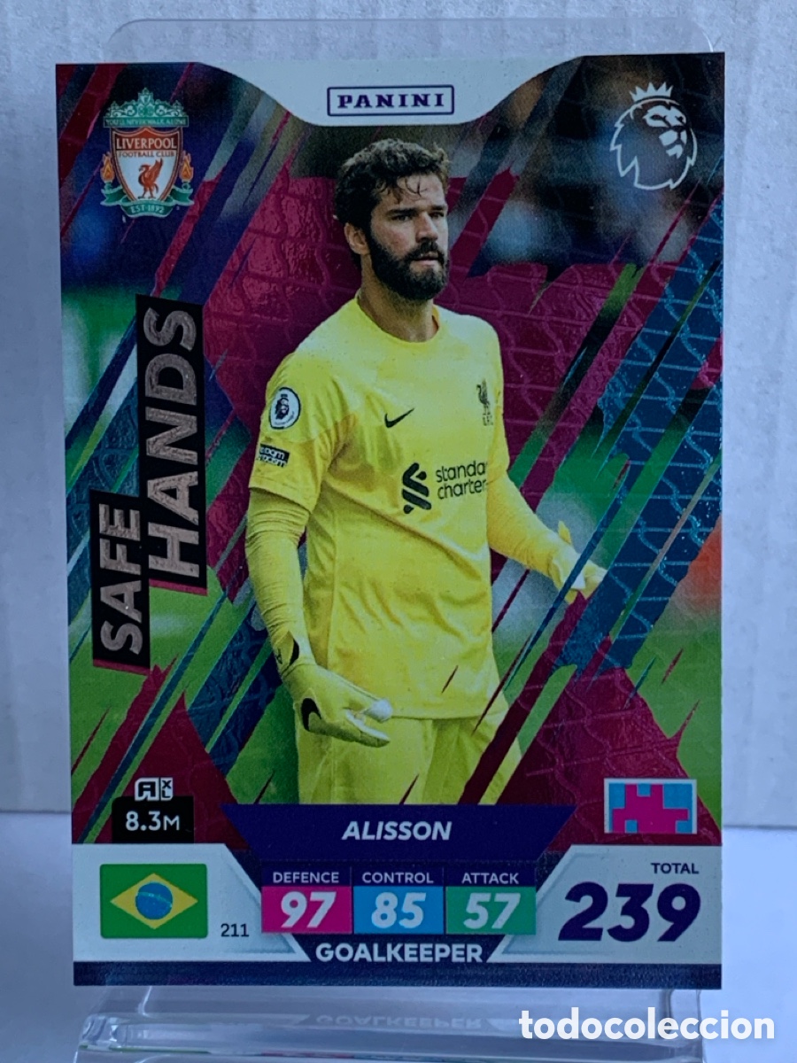 Figurine di Calcio: 211 Alisson Becker Liverpool Safe Hands Panini Adrenalyn Premier XL Plus 2023