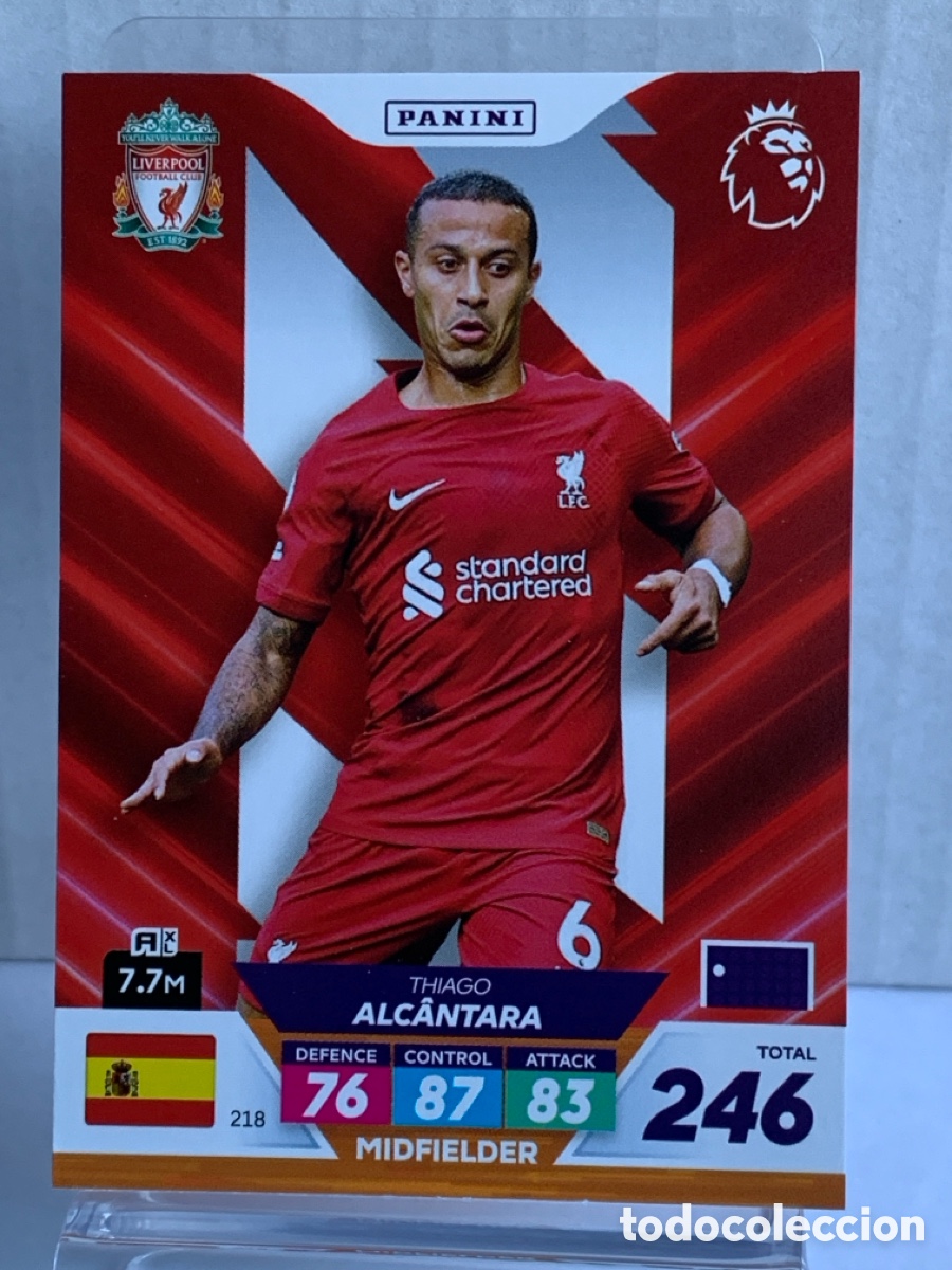 Figurine di Calcio: 218 Thiago Alc&acirc;ntara Liverpool Base card Panini Adrenalyn Premier XL Plus 2023