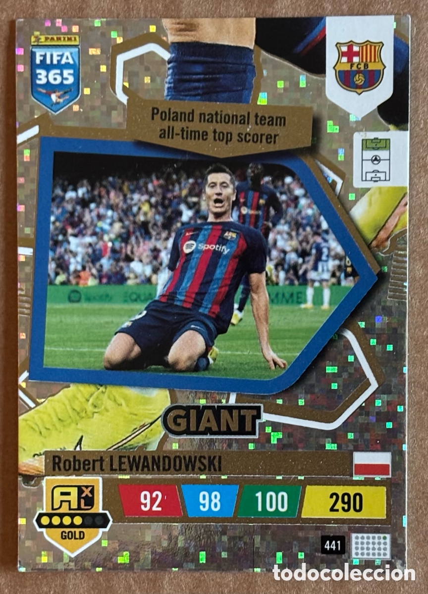Fu&szlig;ball-Sticker: LEWANDOWSKY (FC BARCELONA). CARTA GIANT GOLD ADRENALYN XL FIFA 365 2023. #441.