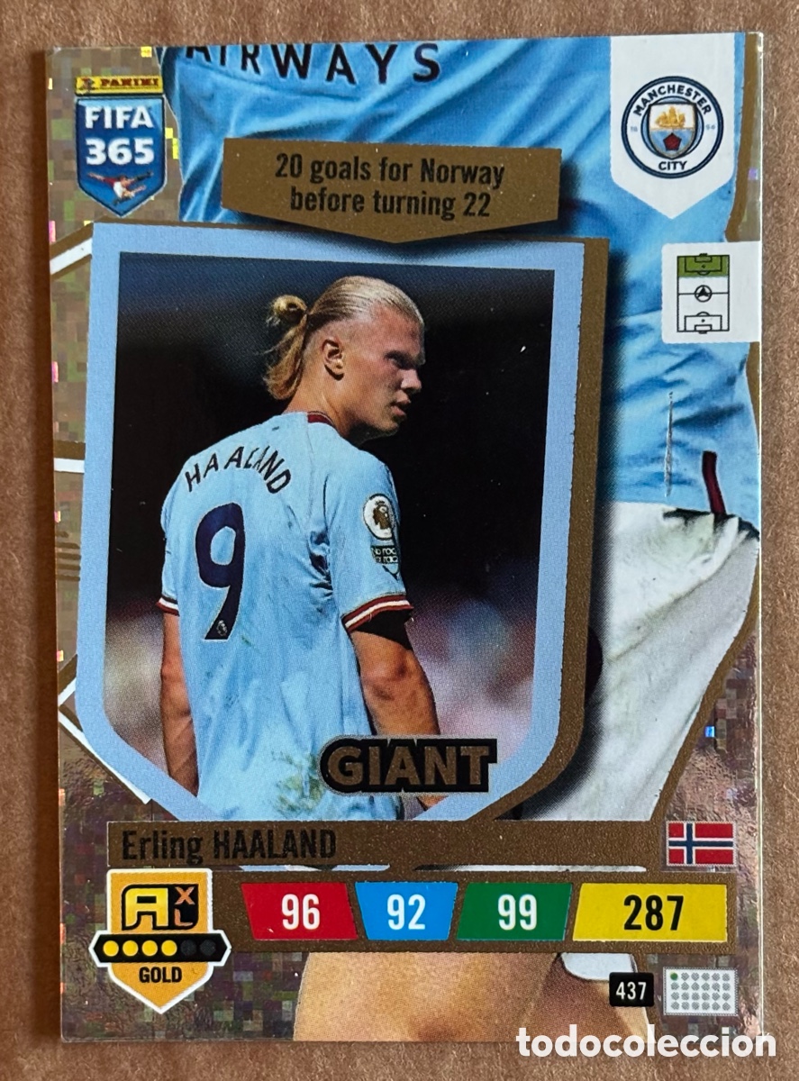 Fu&szlig;ball-Sticker: HAALAND (MANCHESTER CITY). CARTA GIANT GOLD ADRENALYN XL FIFA 365 2023. #437.