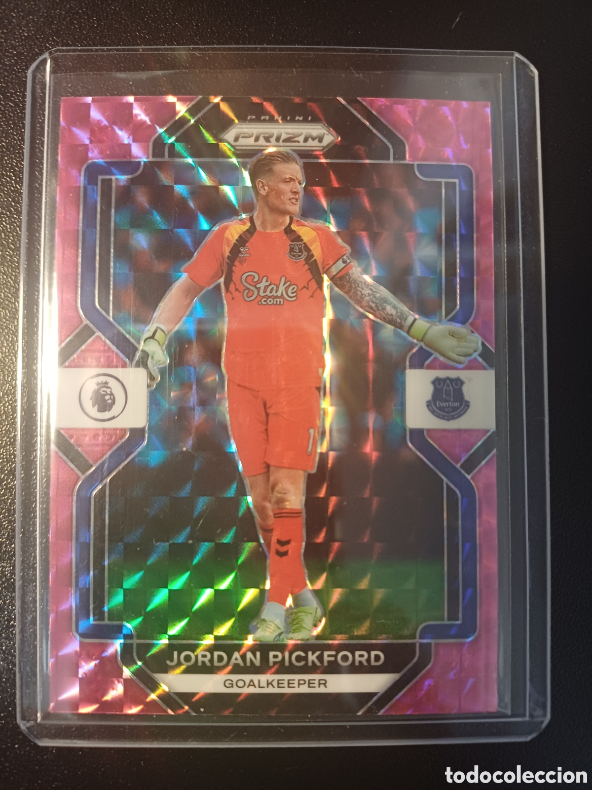 Cromos de F&uacute;tbol: #229 JORDAN PICKFORD EVERTON PINK MOSAIC PANINI PRIZM PREMIER LEAGUE 2022-23