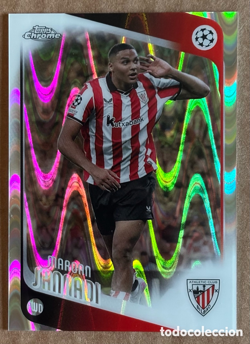 Cromos de Futebol: MAROAN SANNADI (ATHLETIC CLUB). CARTA RAYWAVE REFRACTOR TOPPS CHROME UEFA CHAMPIONS LEAGUE 2025/26
