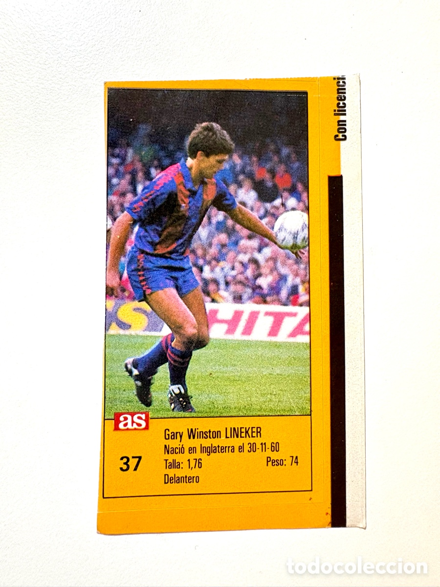 Cromos de F&uacute;tbol: Cromo Lineker n&ordm; 37 FC Barcelona Liga 1987-1988 Diario AS (Sin Pegar).