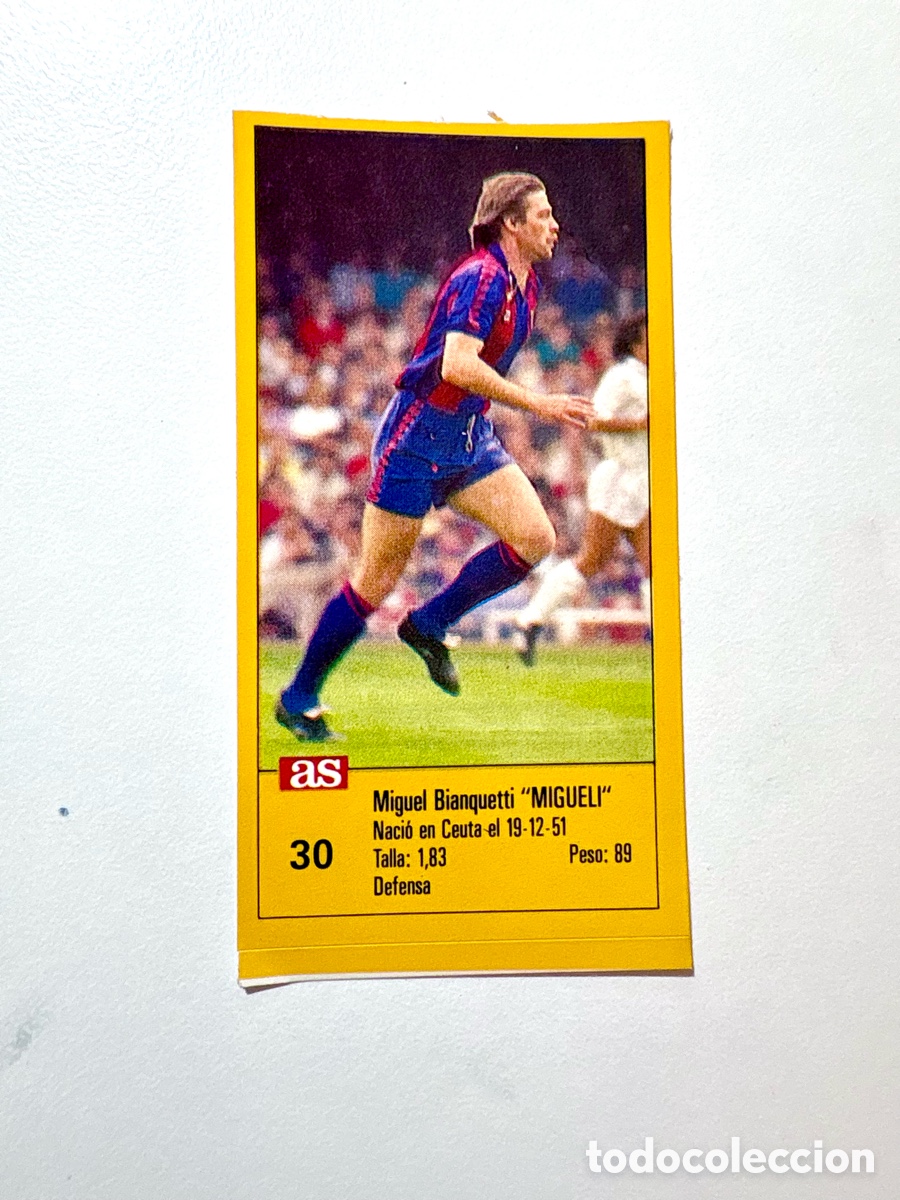 Cromos de F&uacute;tbol: Cromo Migueli n&ordm; 30 FC Barcelona Liga 1987-1988 Diario AS (Sin Pegar)