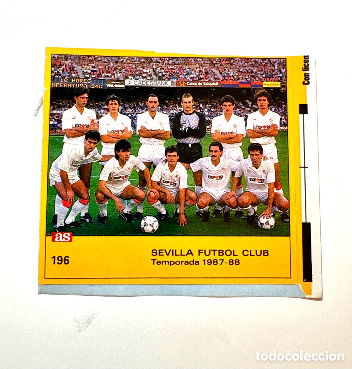 Cromos de F&uacute;tbol: Cromo Alineaci&oacute;n Equipo n&ordm; 196 Sevilla Futbol Club Liga 1987-1988 Diario AS (Sin Pegar).